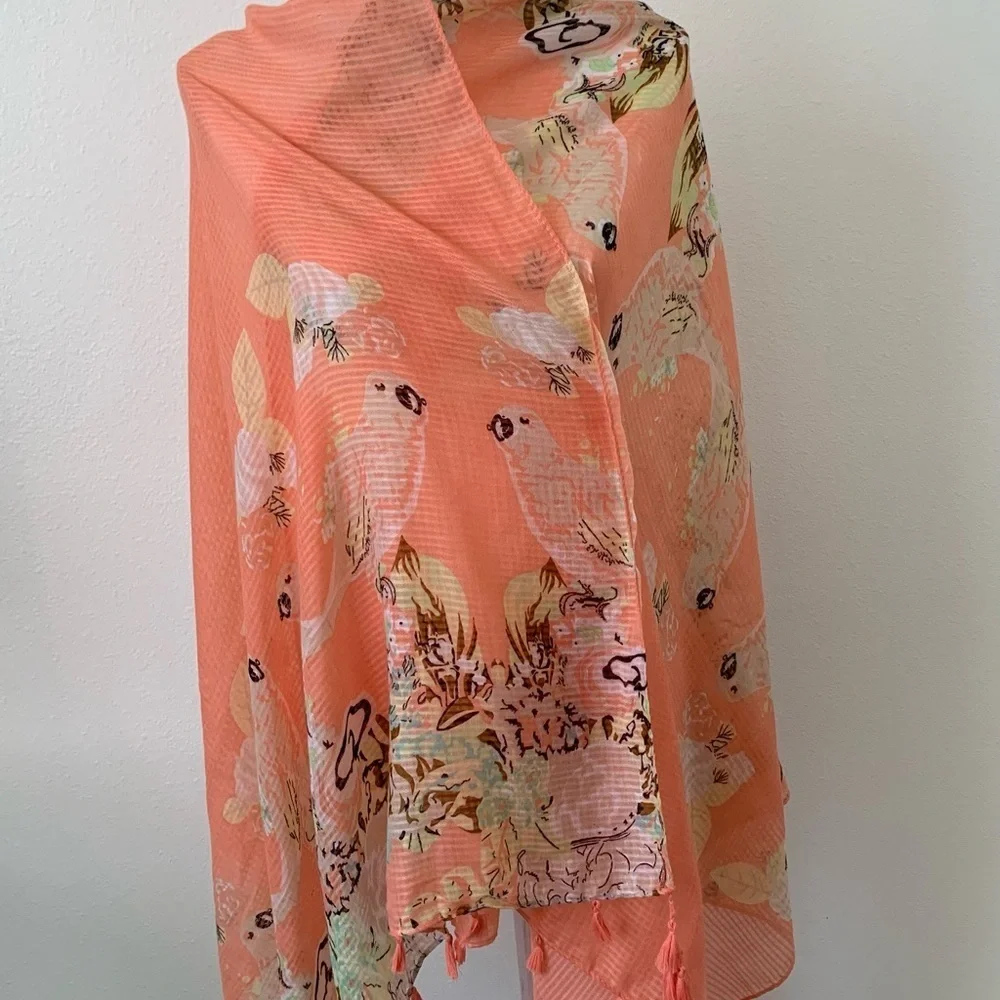 Vibrant Orange Parrot Print Scarf